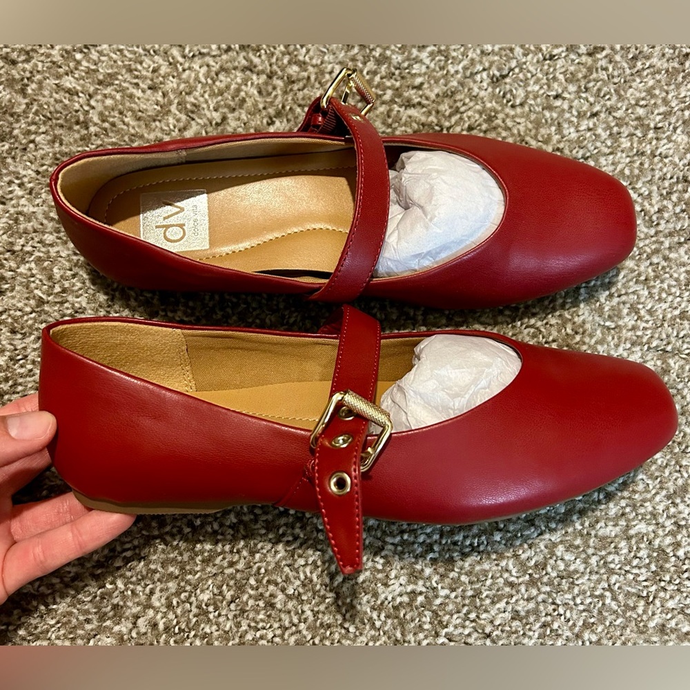 Dolce Vita Red Mary Jane Flats with Gold Buckle